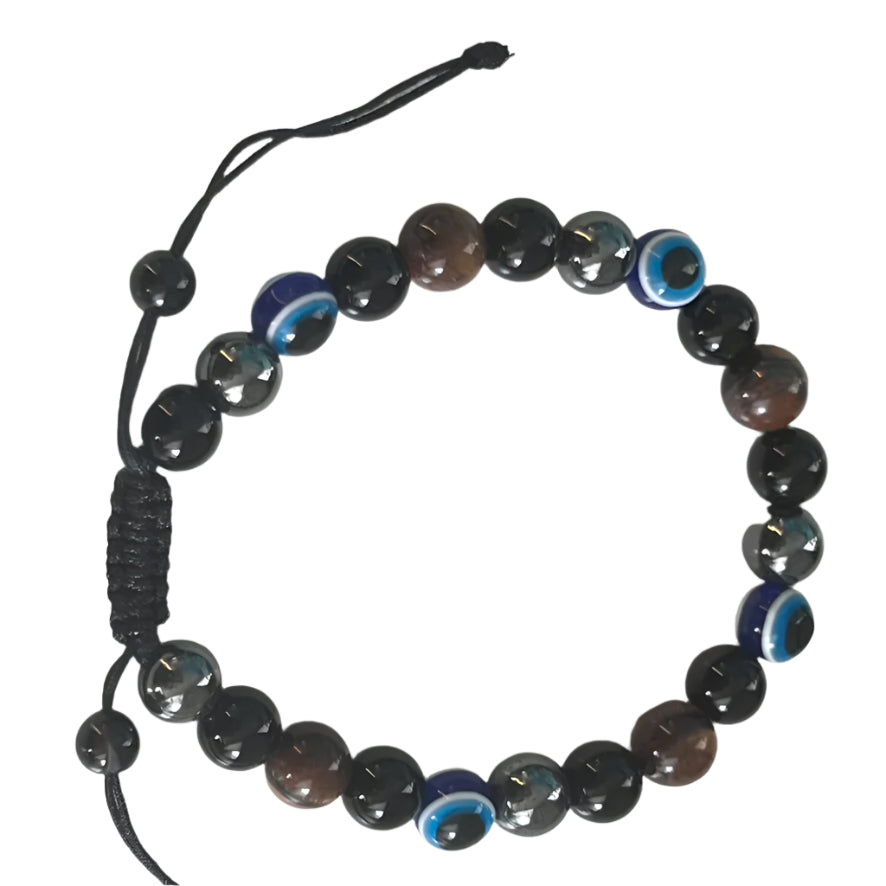Bracelet (Adjustable) Evil Eye & Tigers Eye Beads