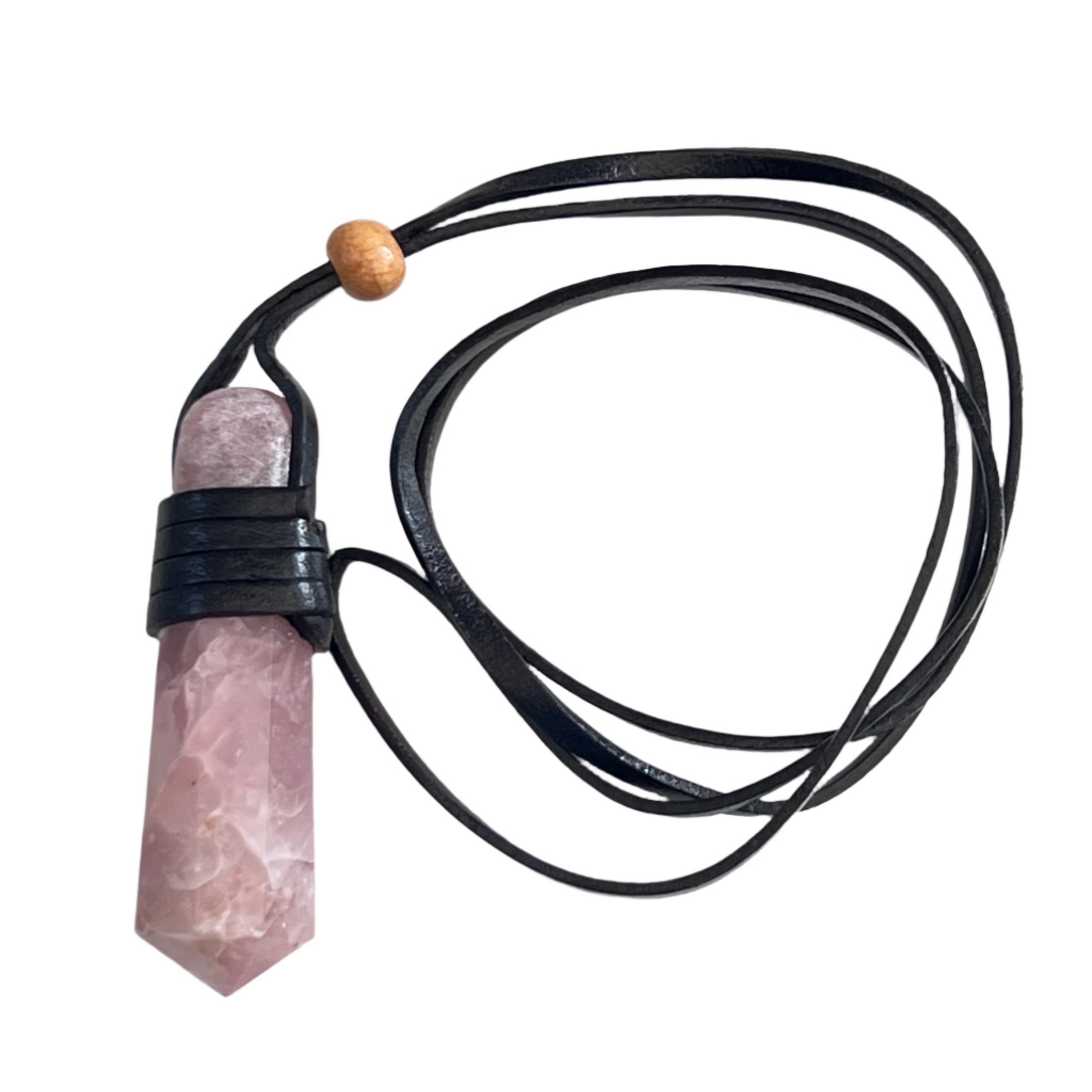 Leather Wrapped Rose Quartz Pendant