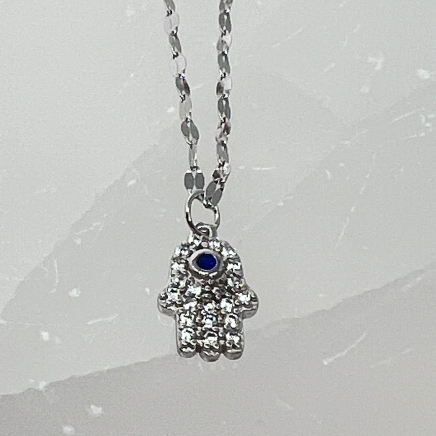 Quartz & Canary Mini Hamsa Necklace | Sterling Silver