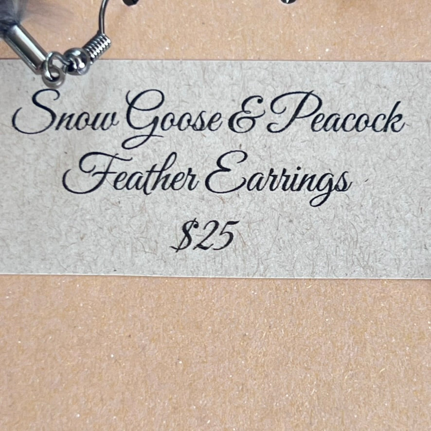 Feather Earrings by BlakByrd - Snow Goose & Peacock