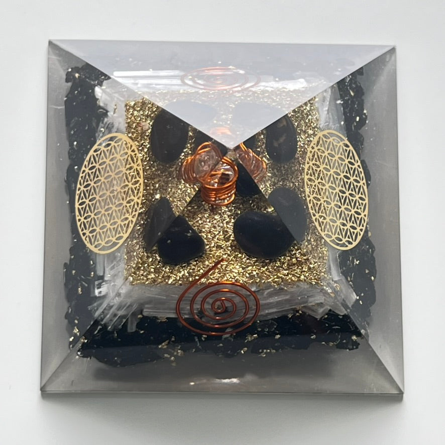 Orgone (Orgonite) Pyramid - Black Tourmaline & Selenite (2 Options)