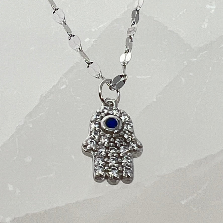 Quartz & Canary Mini Hamsa Necklace | Sterling Silver