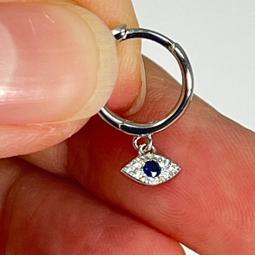 Quartz & Canary Mini Dangle Evil Eye Hoop Earring