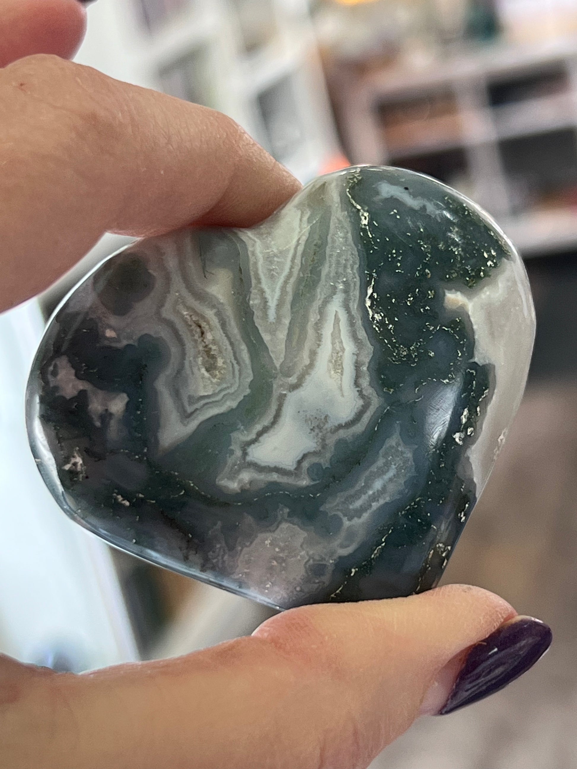 Moss Agate Puffy Heart