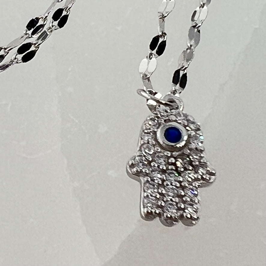 Quartz & Canary Mini Hamsa Necklace | Sterling Silver