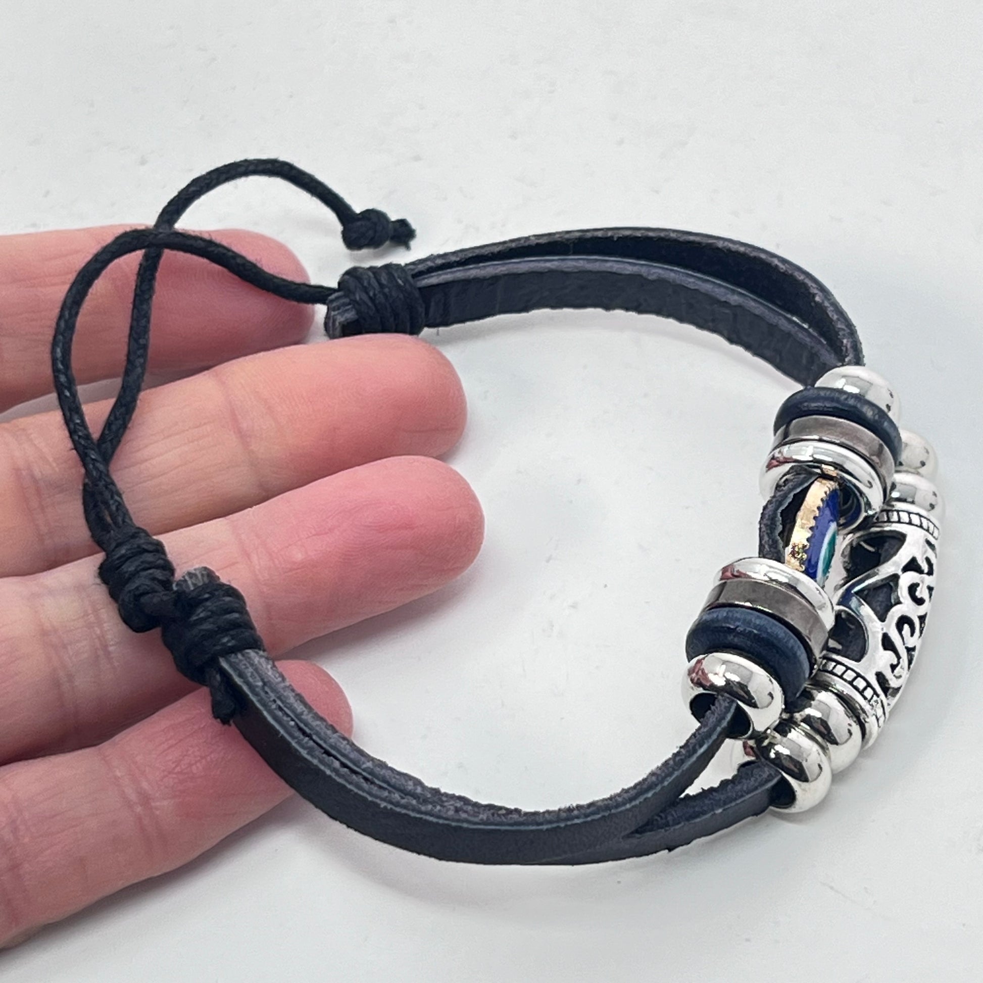 Bracelet - Black Leather Slide Knot - Evil Eye