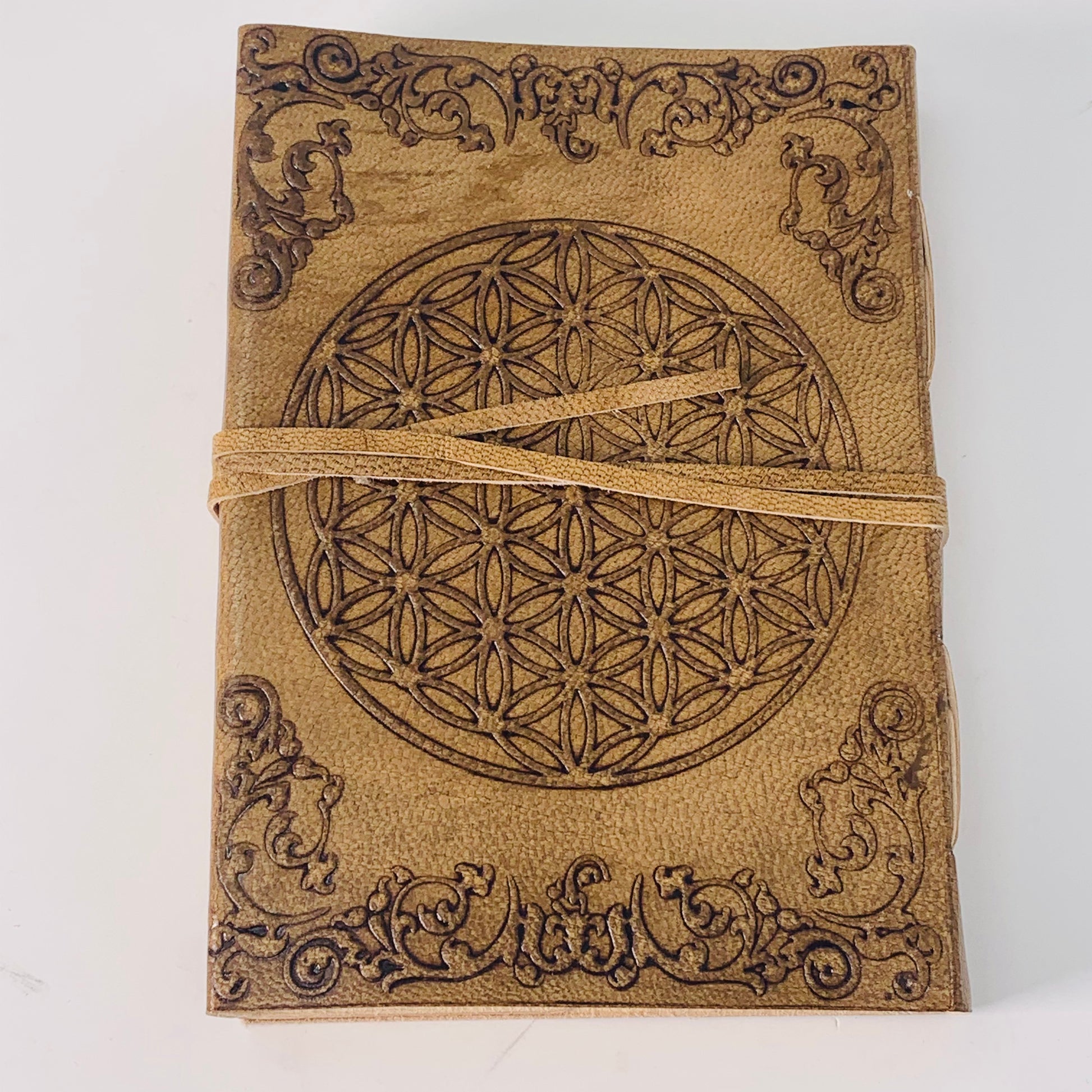 Leather Journal with strap - Flower of Life