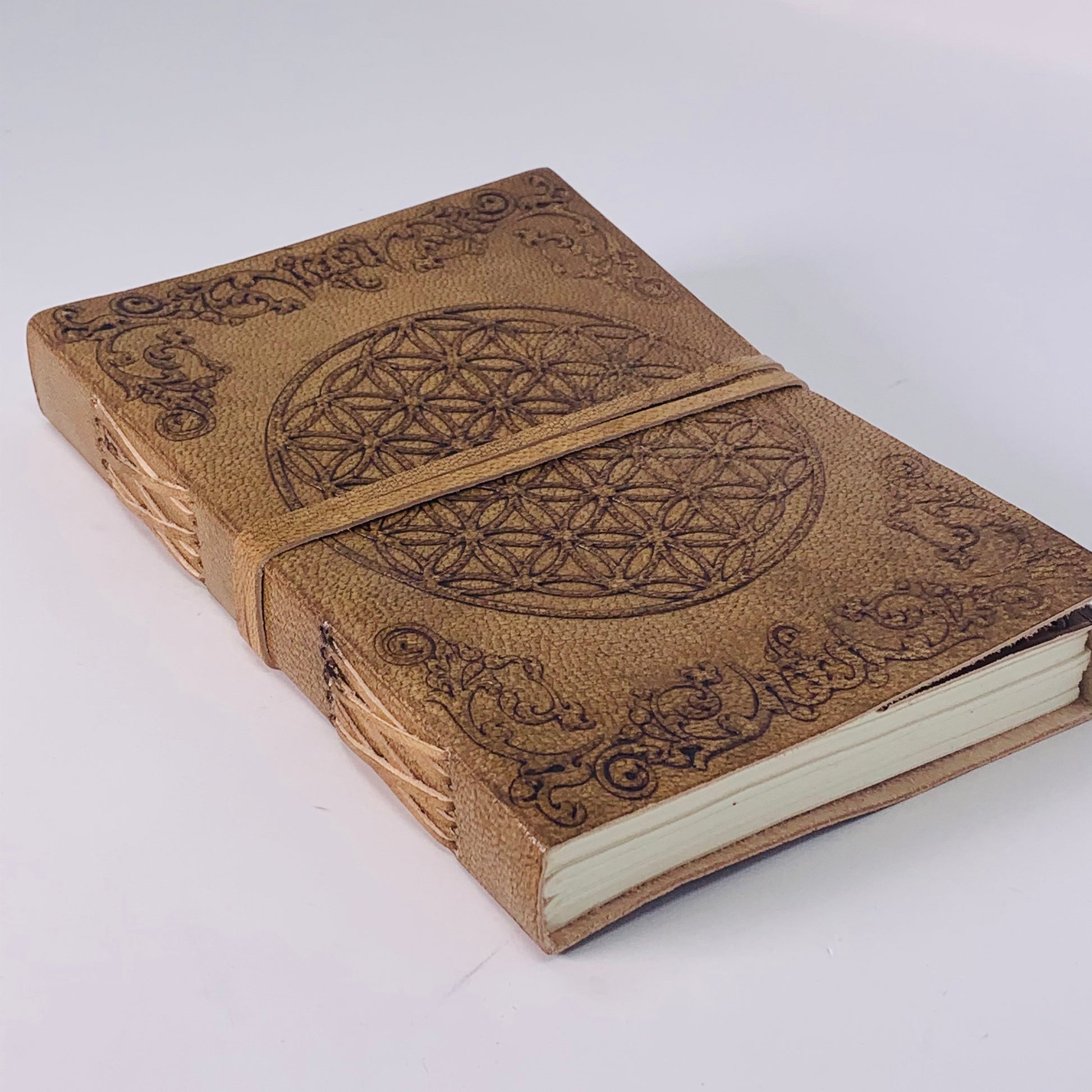 Leather Journal with strap - Flower of Life
