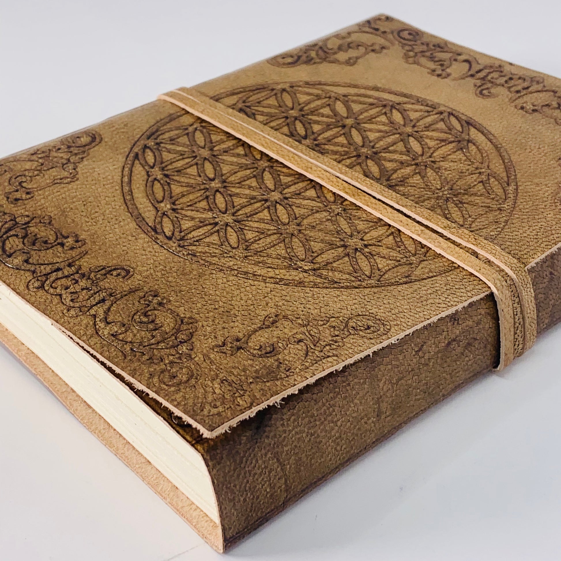 Leather Journal with strap - Flower of Life