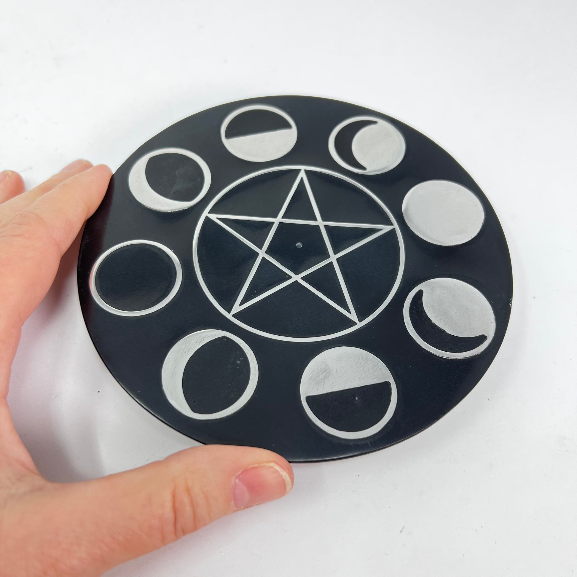 Incense Holder - Soapstone Round Moon Phases