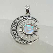 Load image into Gallery viewer, Pendant - Sterling Silver Crescent Moon &amp; Sun (Moonstone) Oxidized
