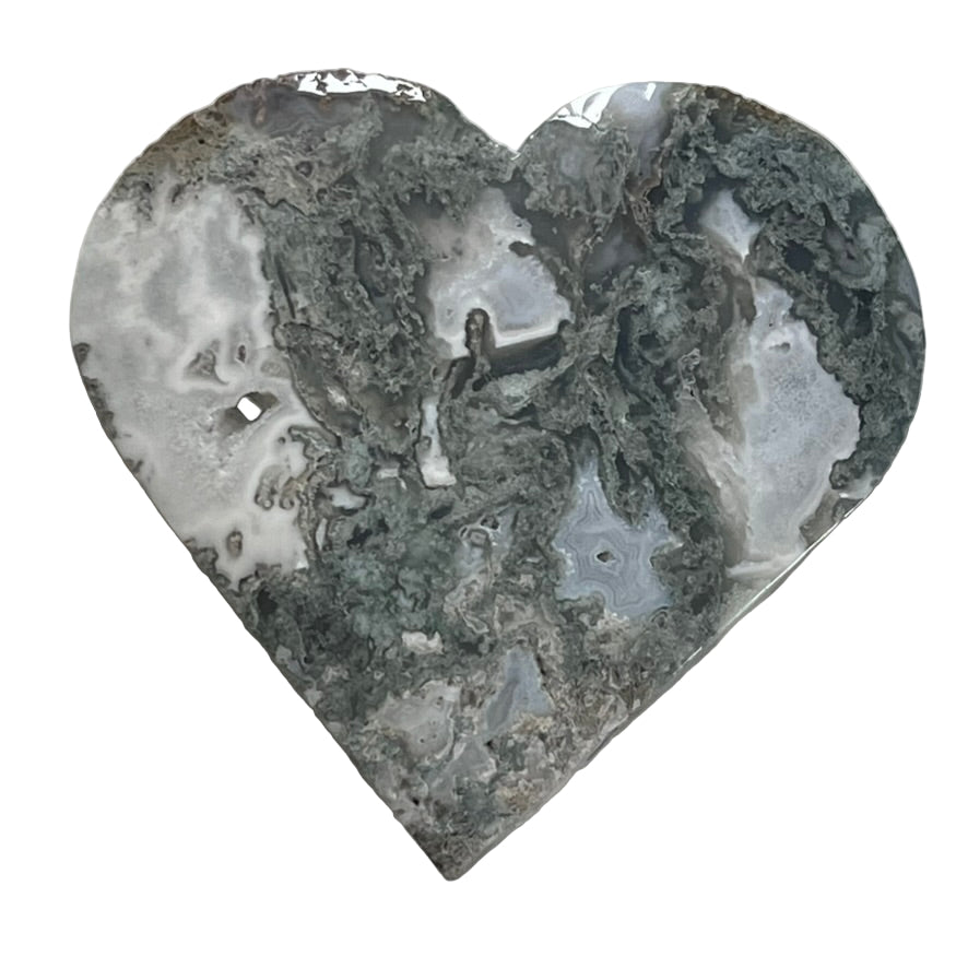 Moss Agate Heart - Large/Flat