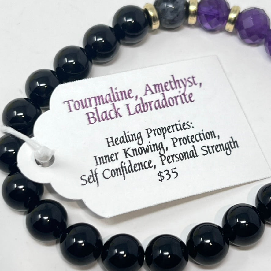 Bracelet by SoulSkin - Tourmaline, Amethyst & Black Labradorite