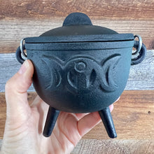 Load image into Gallery viewer, Cauldron - Cast Iron Black Moon Goddess 4&quot; (Large)
