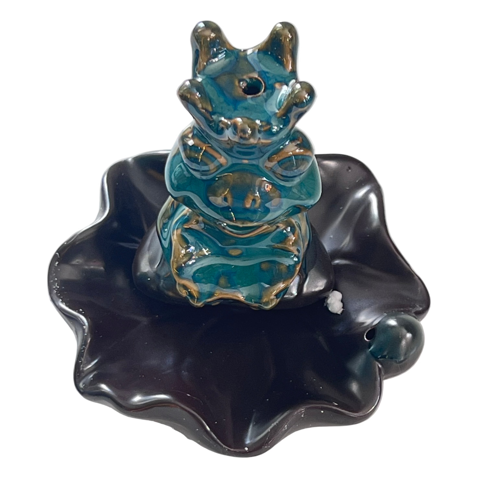 Incense Holder - Ceramic Backflow Burner - Meditating Frog