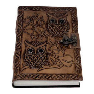 Leather Journal with lock - Owls