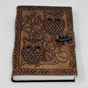 Leather Journal with lock - Owls