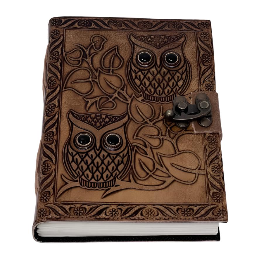 Leather Journal with lock - Owls