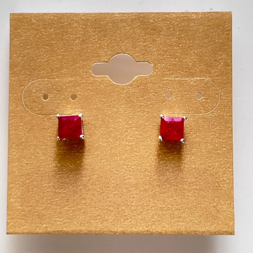 Earrings - Ruby (square)