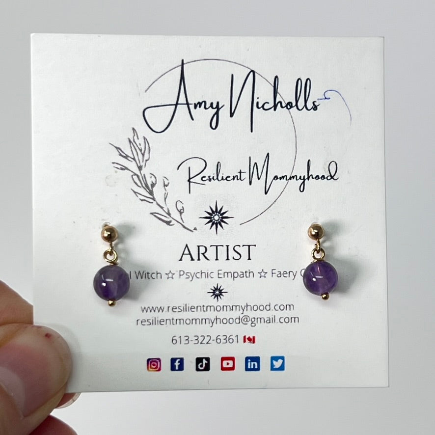 Earrings by Amy Nicholls - Amethyst (14K Gold)