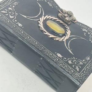 Triple Moon & Amber Embossed Black Leather Journal