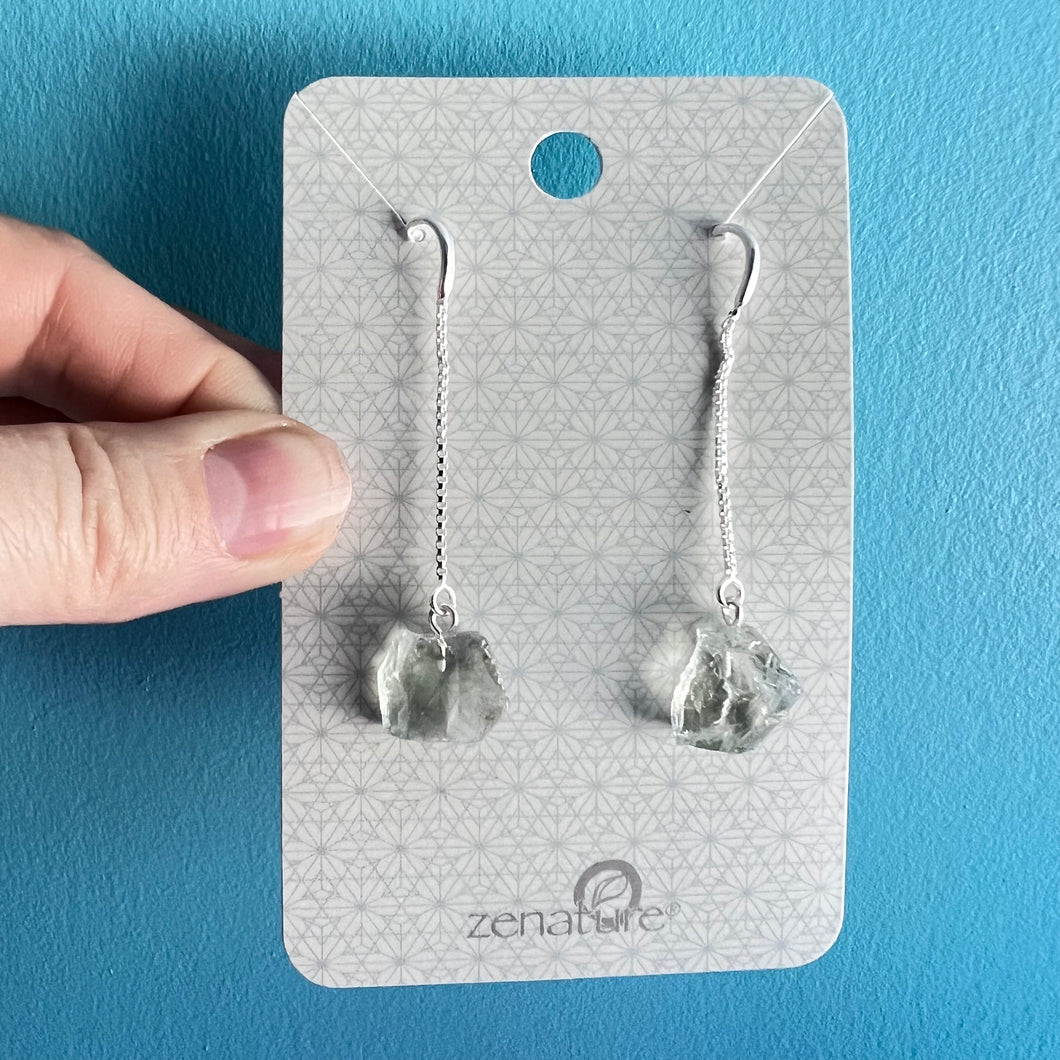 Earrings - Prasiolite Rough (Silver Plated)