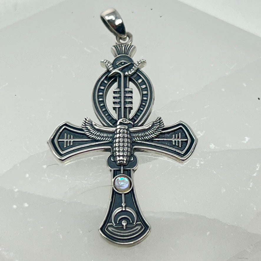 Sterling Silver Pendant - CROSS with Moonstone