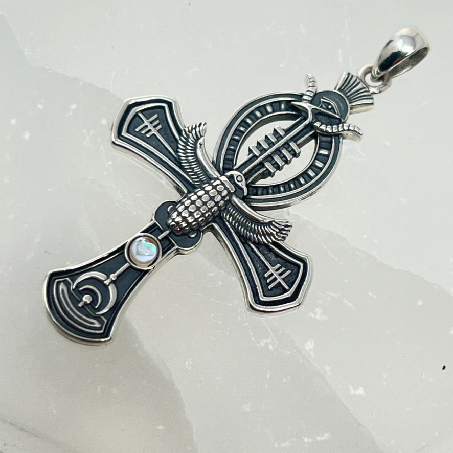 Sterling Silver Pendant - CROSS with Moonstone