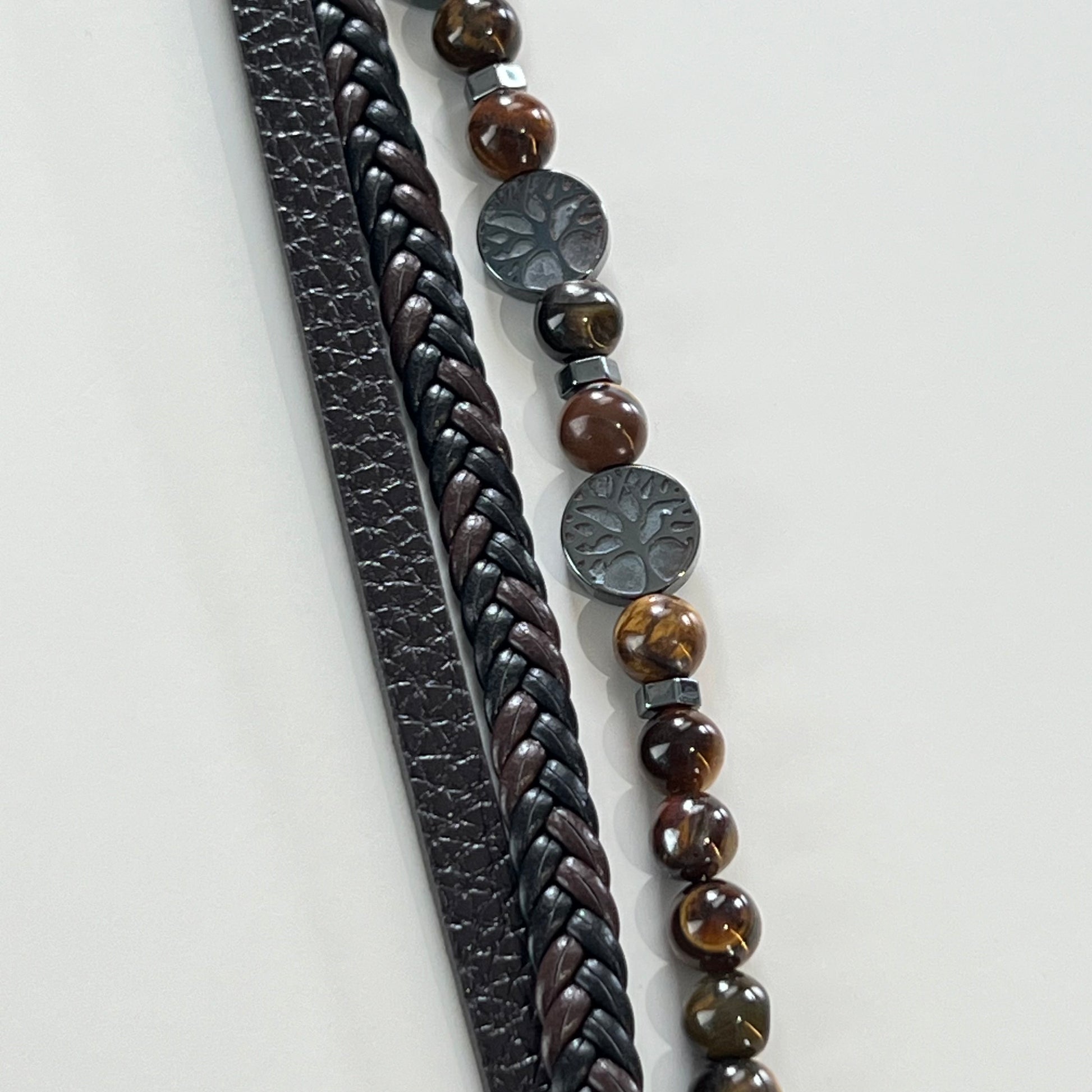 Bracelet - Black Leather & Tiger Eye