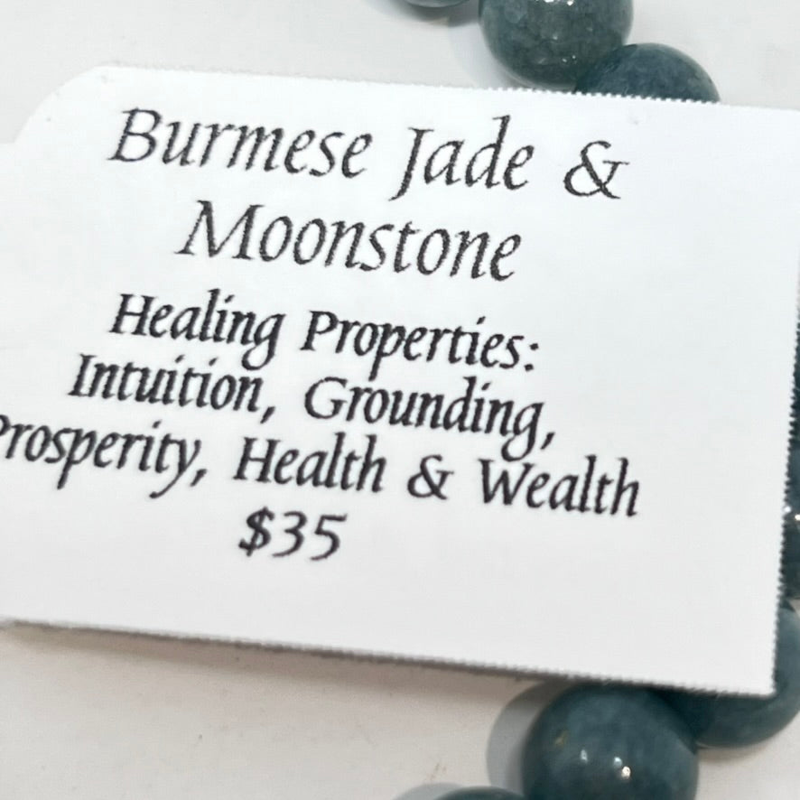 Bracelet by SoulSkin - Burmese Jade & Moonstone