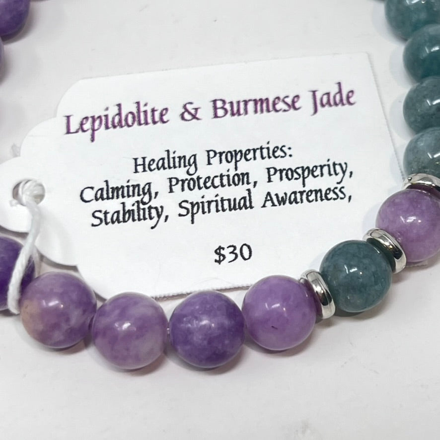 Bracelet by SoulSkin - Lepidolite & Burmese Jade