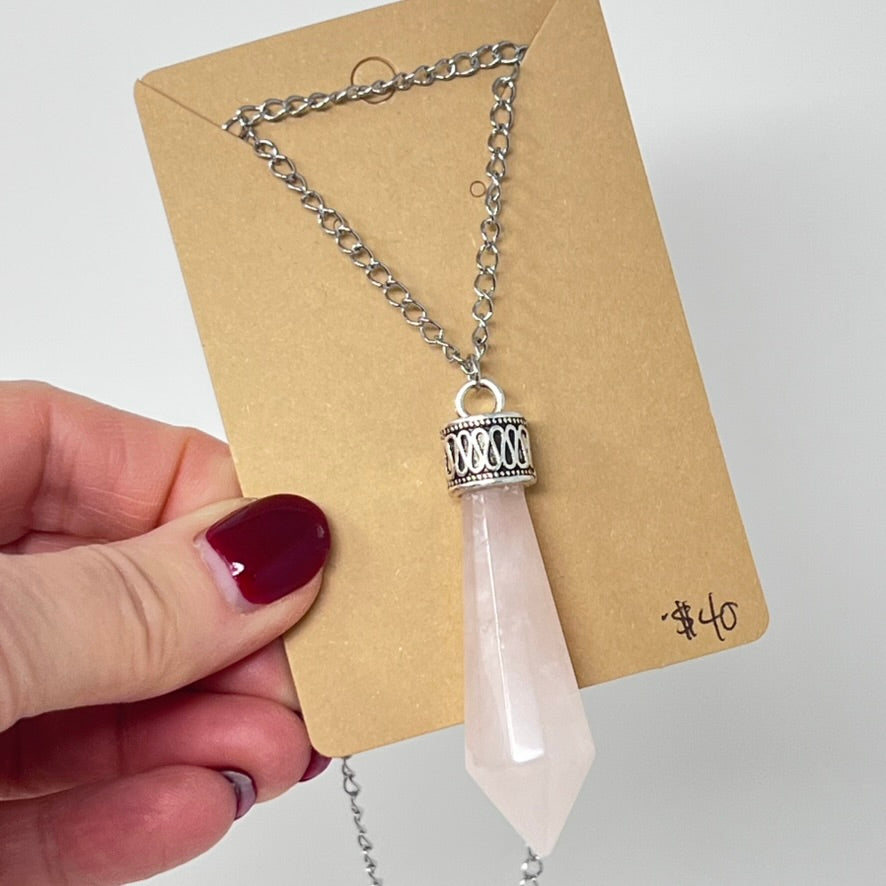 Pendant - Rose Quartz (Stainless Steel chain)