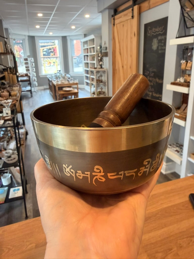 Singing Bowl  - Machine Etched Includes Wood Stick