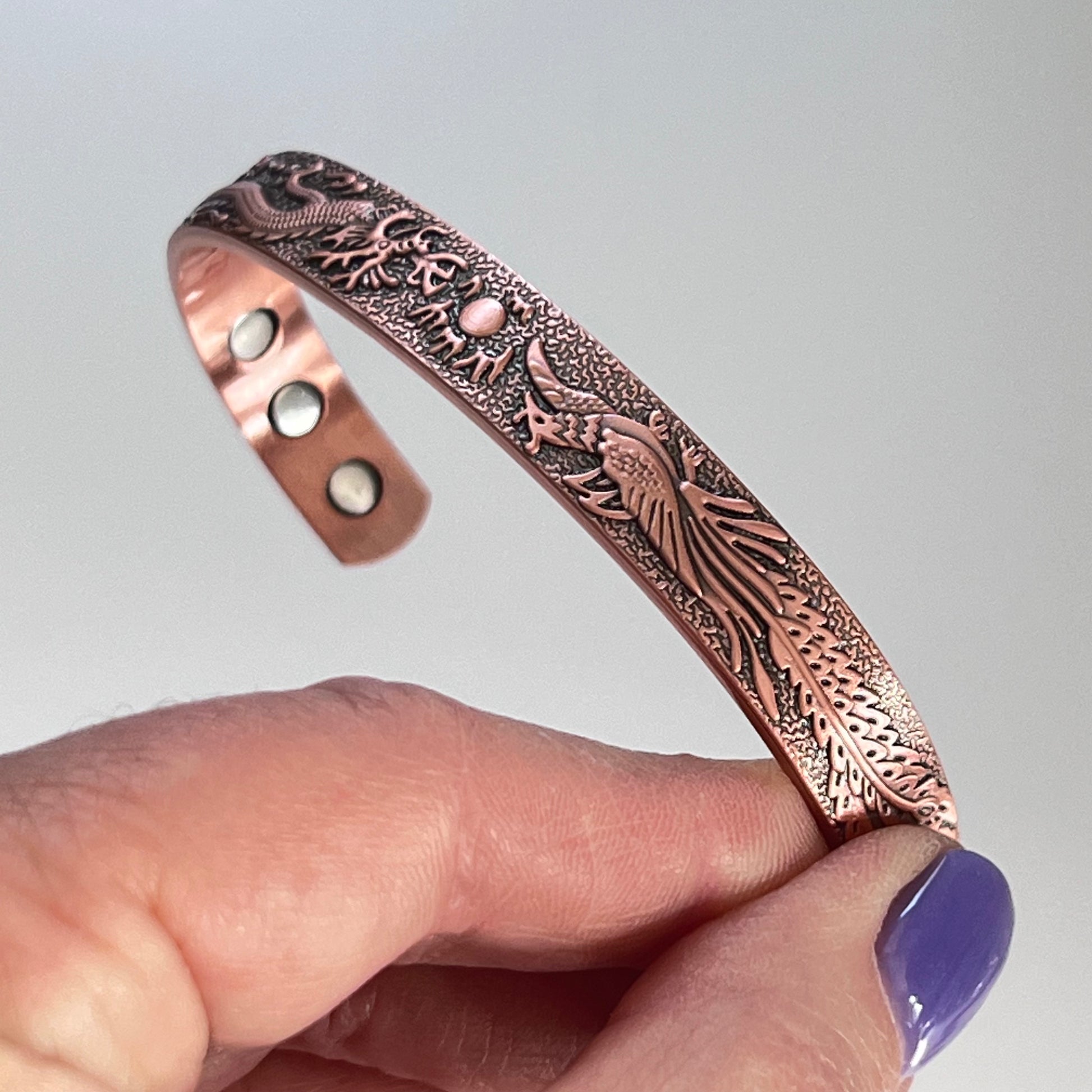 Magnetic Copper Bangle Bracelet - Pheonix & Dragon