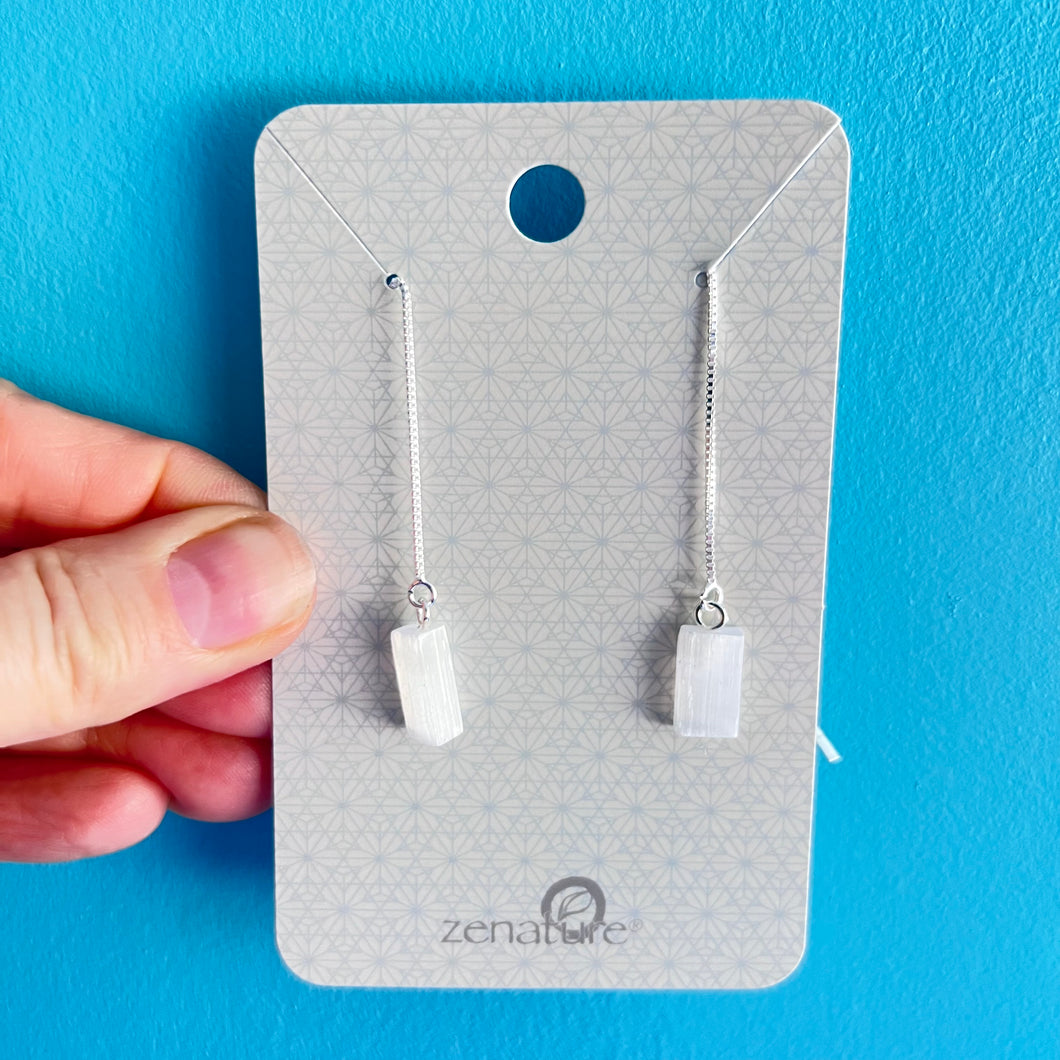 Earrings - Selenite Rough (Silver Plated)