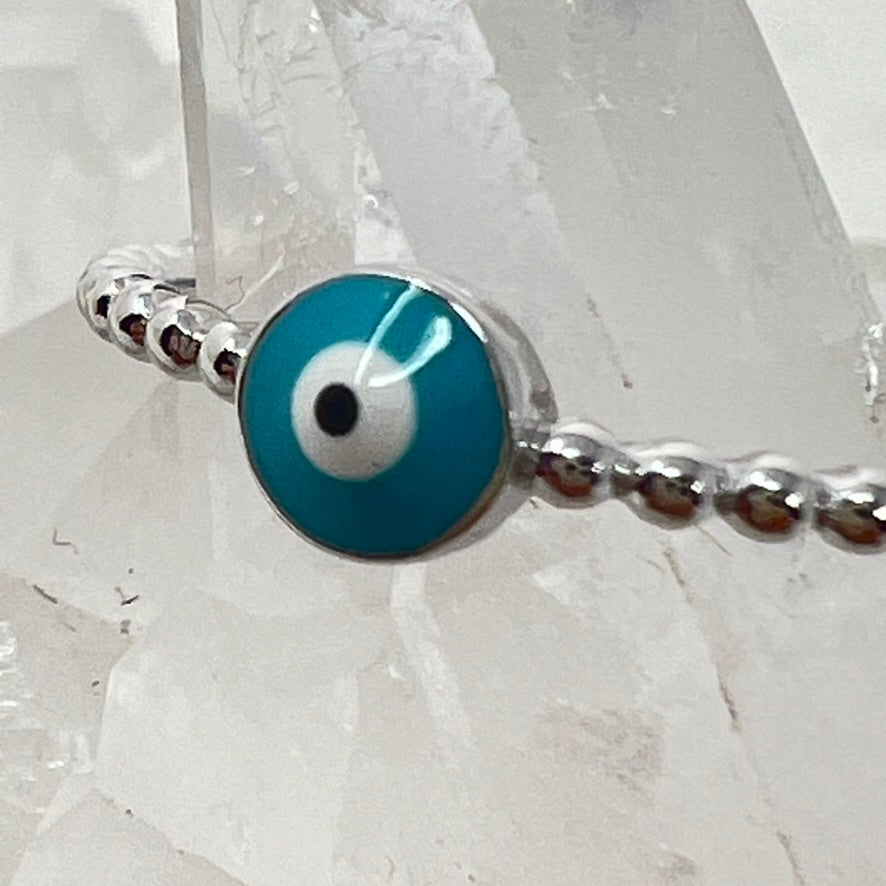 Quartz & Canary Beaded Evil Eye Ring