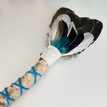 Load image into Gallery viewer, Spirit Feather Fan - Wild Turkey, Snow Goose &amp; Mallard Duck Feathers with Blue Aragonite on Birch Handle
