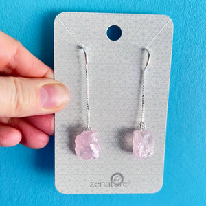 Earrings - Rose Quartz Rough (Silver Plated)