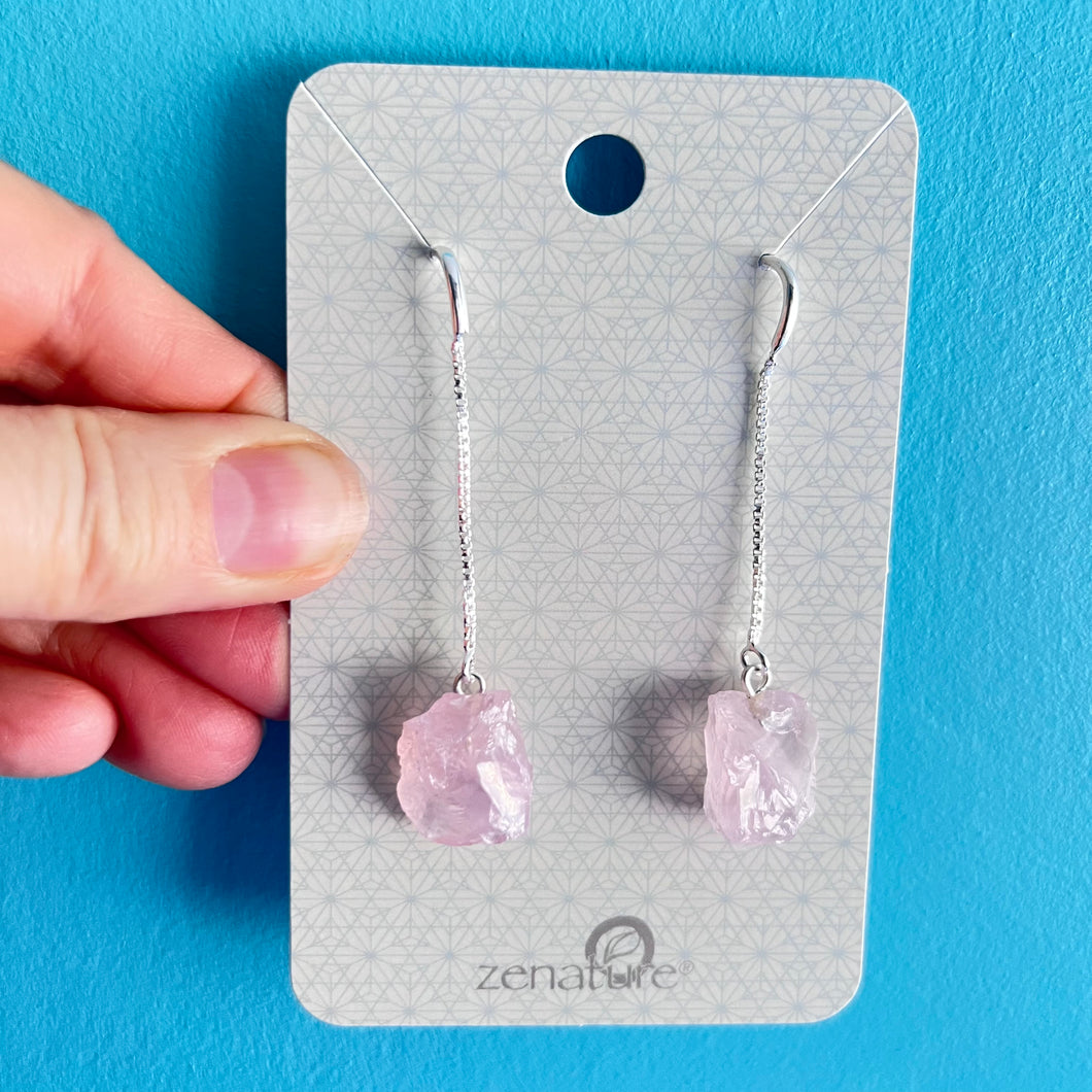 Earrings - Rose Quartz Rough (Silver Plated)