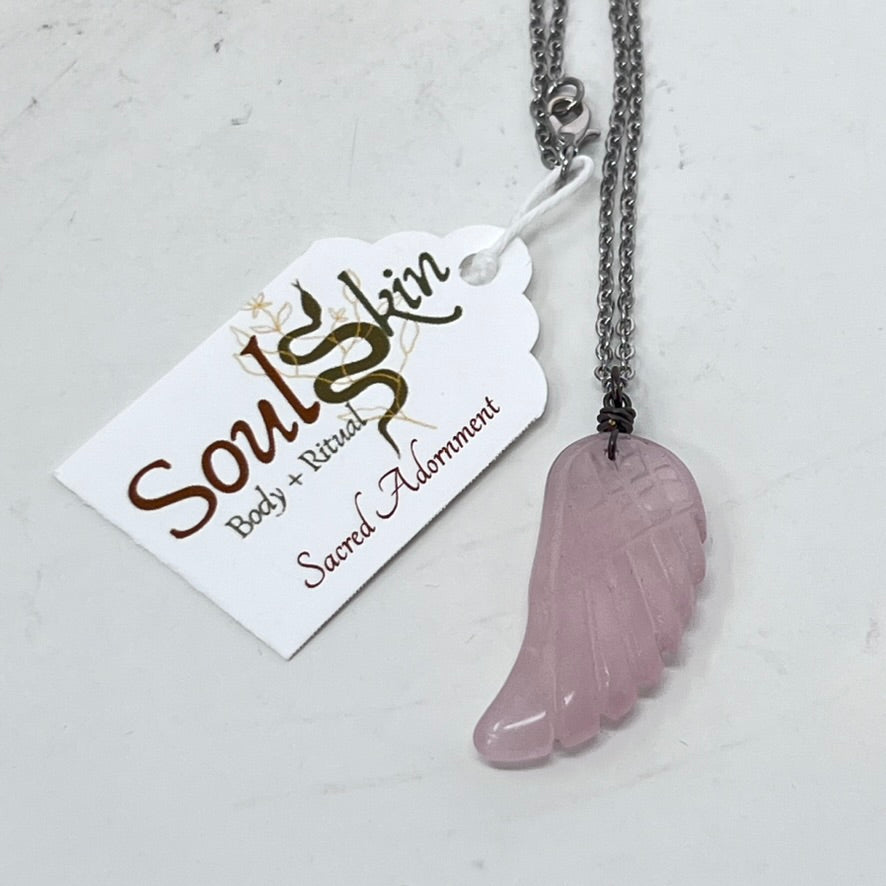 Necklace by SoulSkin - Rose Quartz Feather