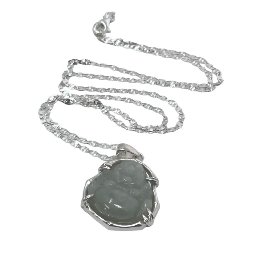 Quartz & Canary Bamboo Buddha Necklace in Jade on Sterling Silver Chain