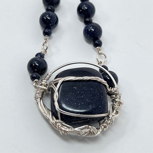 Witchy Rosary/Mala - Blue Goldstone/Labradorite/Selenite (Amy Nicholls)