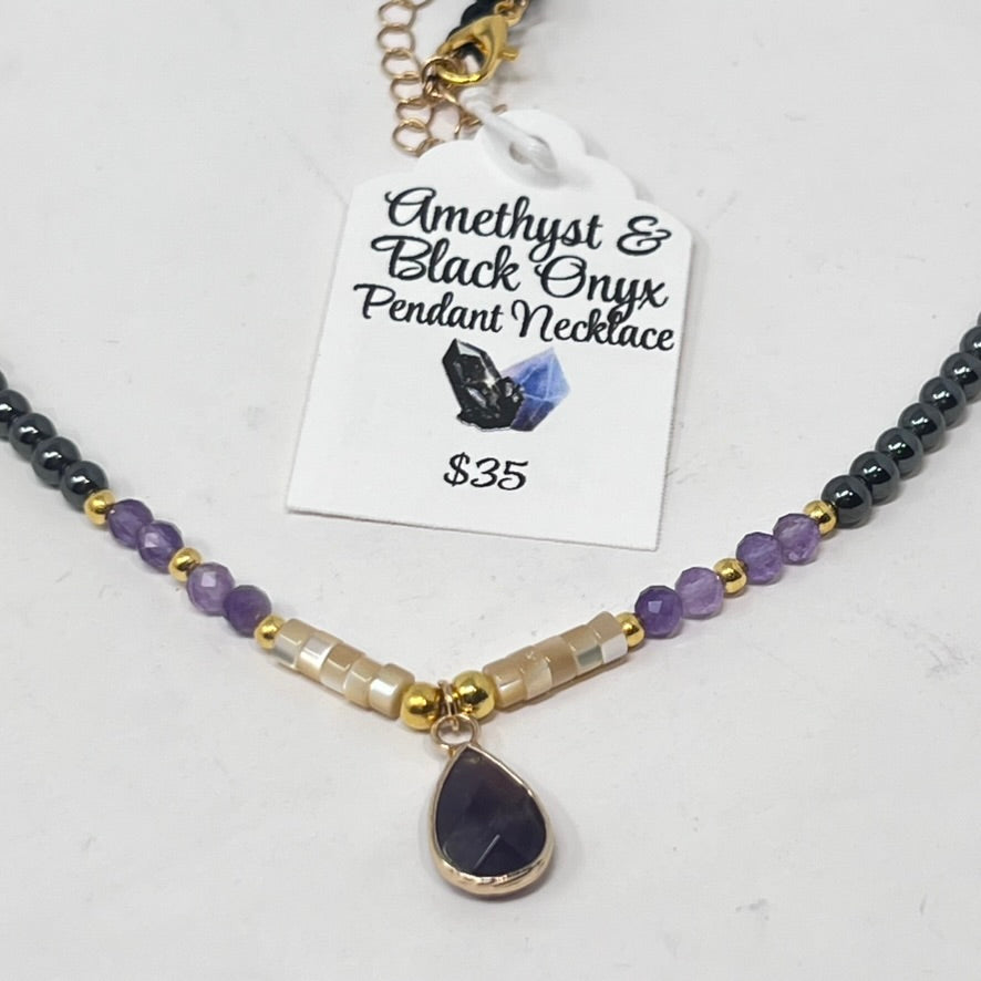Amethyst & Black Onyx Pendant Necklace by SoulSkin