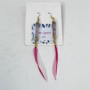 Earrings by BlakByrd - Rose Quartz & Feather