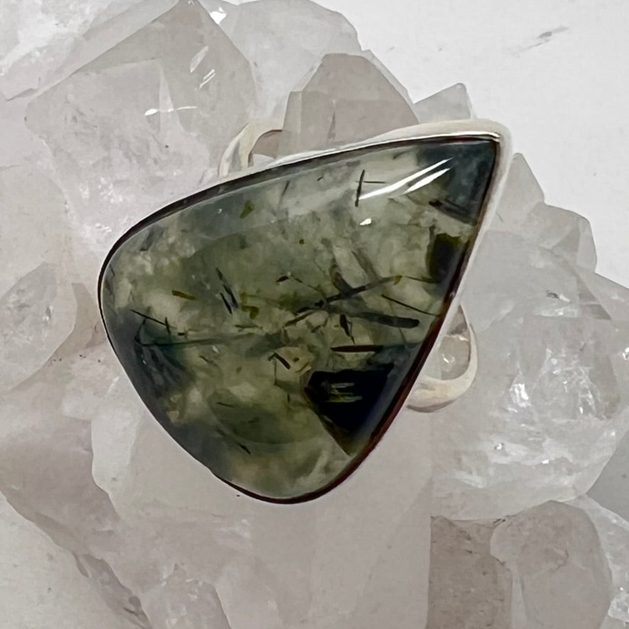 Ring - Prehnite (with Tourmaline) - size 11