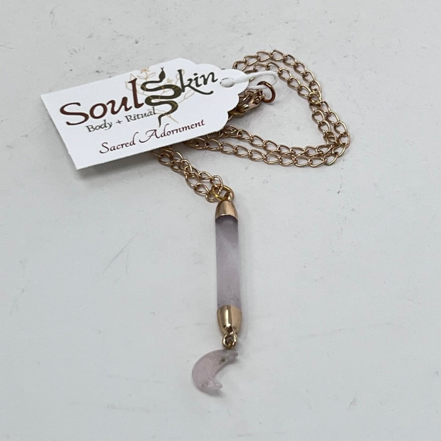 Necklace by SoulSkin - Rose Quartz Crescent Moon