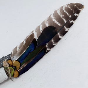 Spirit Feather Fan - Wild Turkey, Duck, Magpie & Pheasant on Selenite Wand