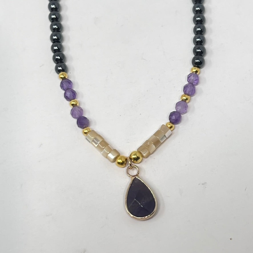 Amethyst & Black Onyx Pendant Necklace by SoulSkin