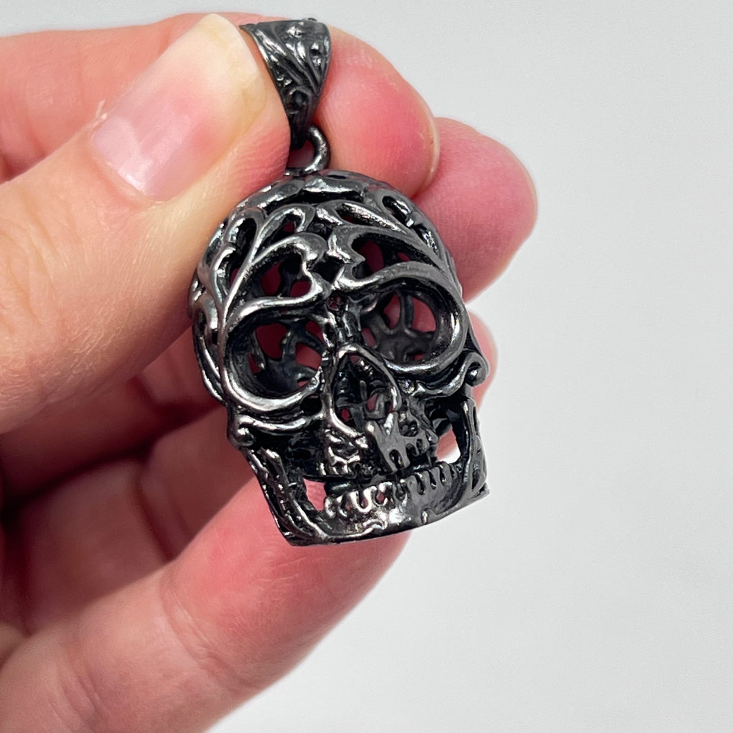 Skull Cage Pendant (no chain) - Grey/Dark Silver