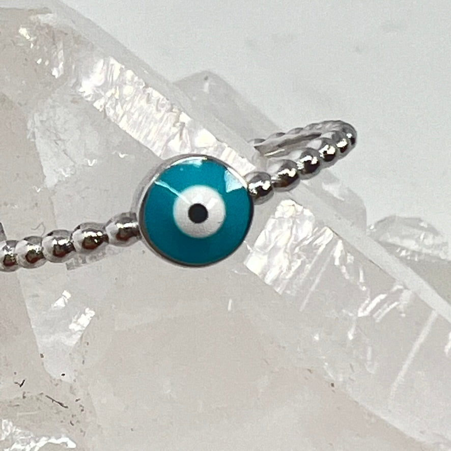Quartz & Canary Beaded Evil Eye Ring